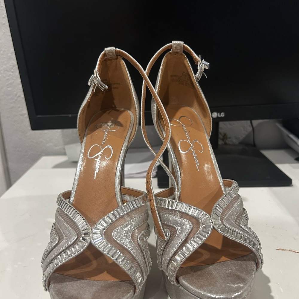 Jessica Simpson Silver Crystal Embellished Heels